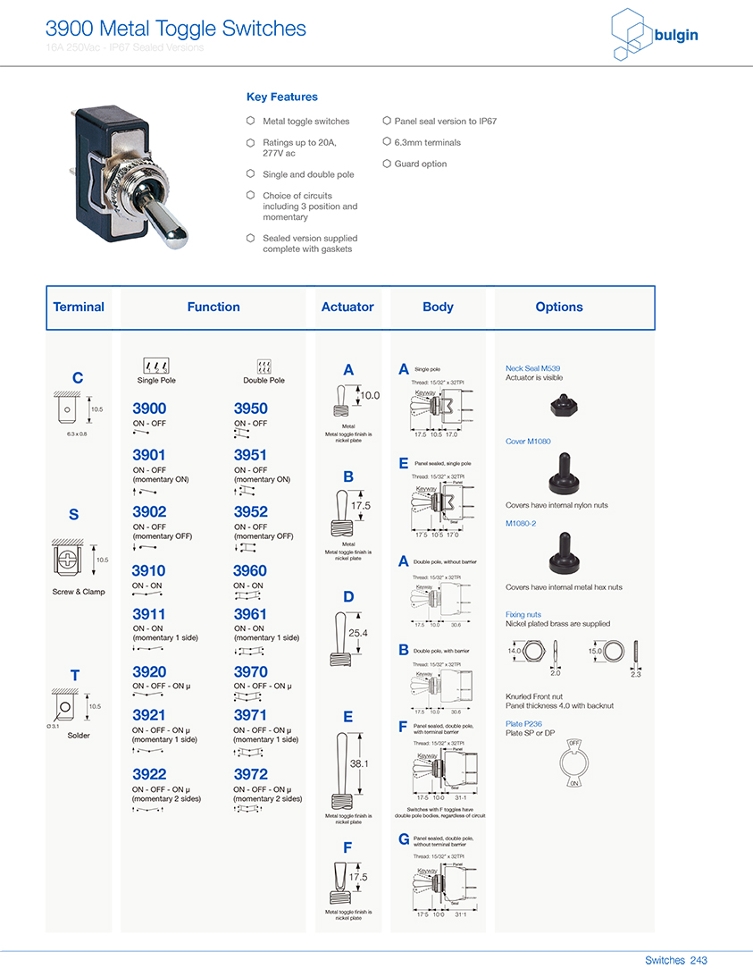 3900金屬搖桿開關(guān)系列選型
