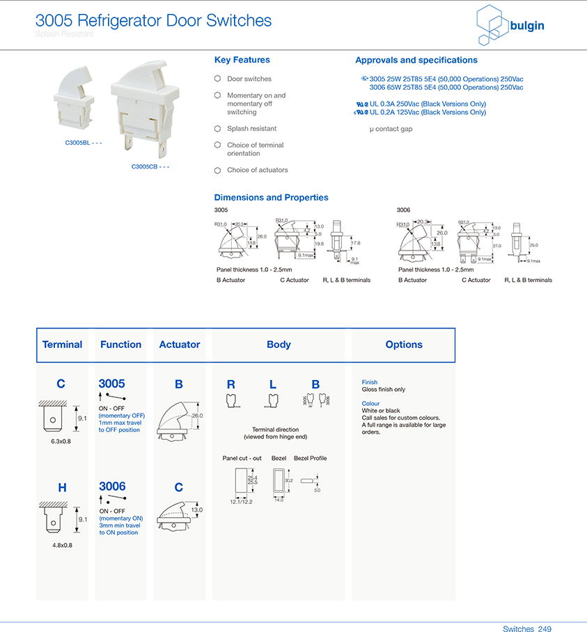 冰箱門開(kāi)關(guān)3005系列選型 冰箱門開(kāi)關(guān)3005系列選型
